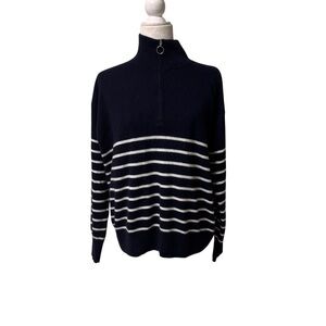 Elegant Black and White Striped Women's Turtleneck Sweate